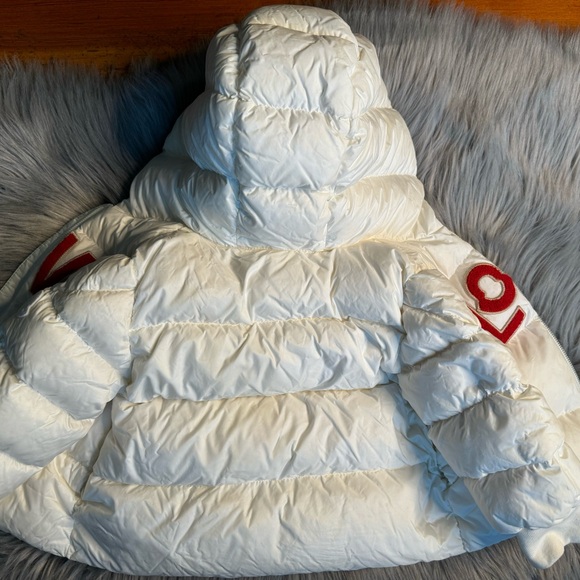MONCLER Enfant Puffer Jacket LOVE Hoodie White Down Feather Zip 9-12 M ITALY - Picture 4 of 15